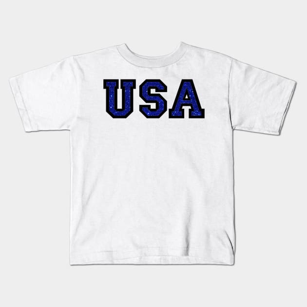 USA Blue Glitter Kids T-Shirt by anacarminda